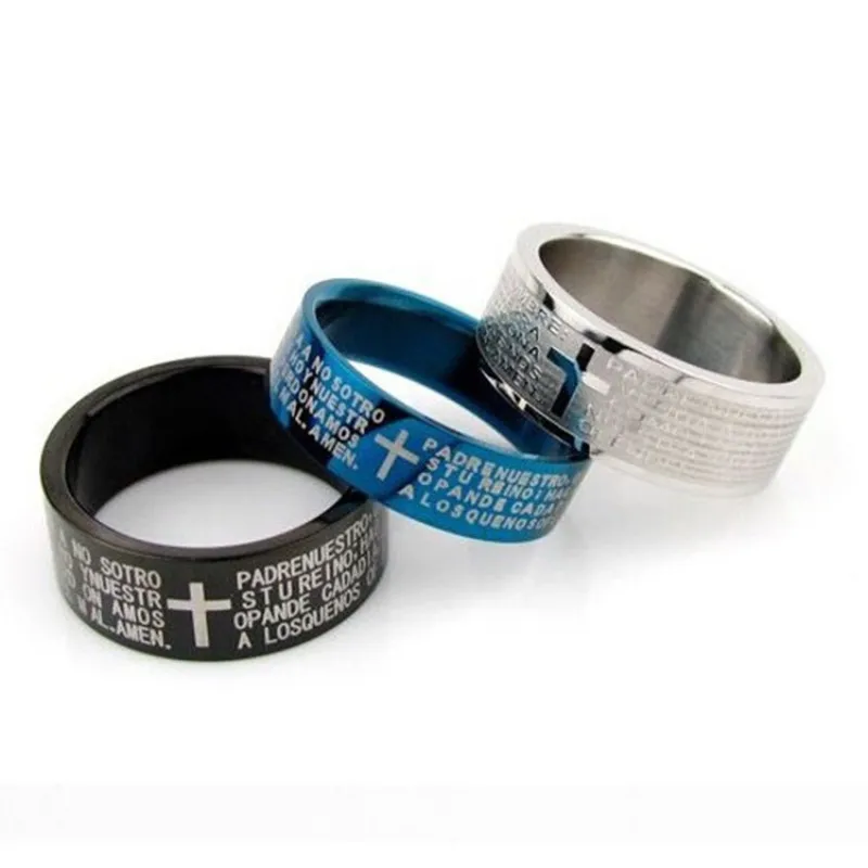 

Sexy Mom Titanium Steel Alloy Finger Rings Man Jewelry Cross Bible Jesus Women Silver Belief Anel Prayer Dropshipping