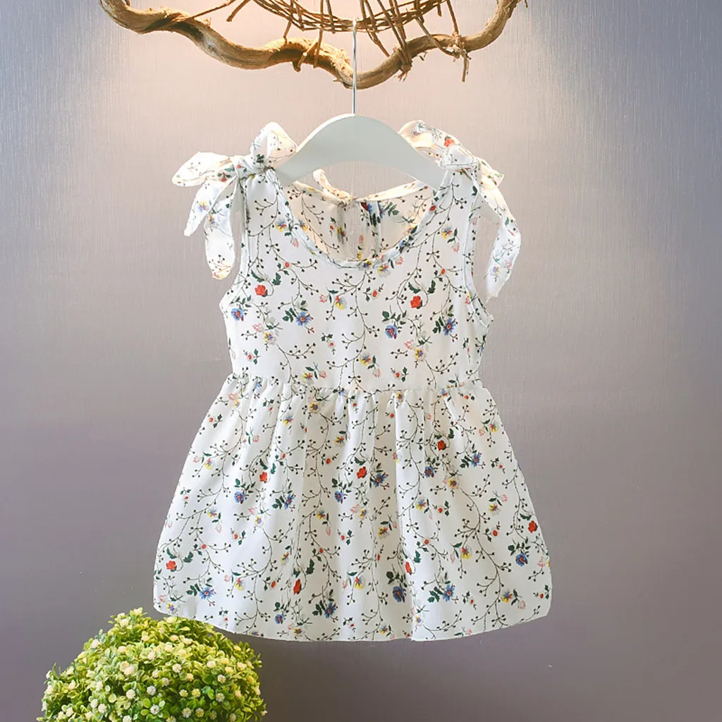 

Girls Dress Toddler Baby Kids Girls Summer Sleeveless Ribbons Bow Floral Dress Princess Wedding Dresses Children Clothing D9#