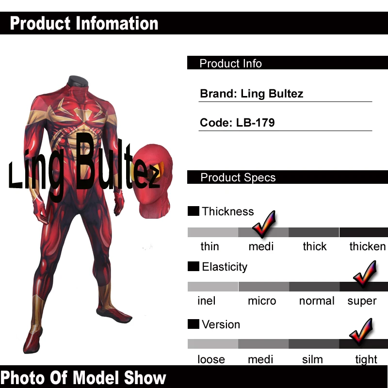 Ling Bultez высокое качество Новое поступление мышечный оттенок Человек-паук косплей костюм Железный Человек-паук костюм на Хэллоуин костюм Человека-паука