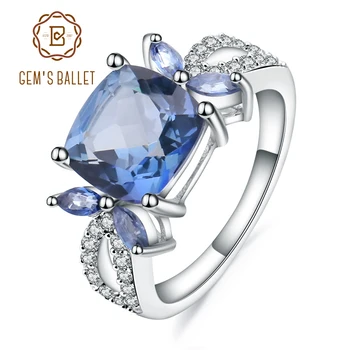 

Gem's Ballet 3.66Ct Natural Iolite Blue Mystic Quartz Ring 925 Sterling Silver Blooming Flower Rings For Women Fine Jewelry