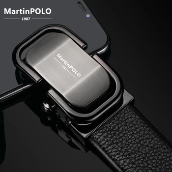 

MartinPOLO New Arrival mens leather belt luxury Automatic Buckle Belt For Men Black men belt genuine leather Meski pasek MP0301P