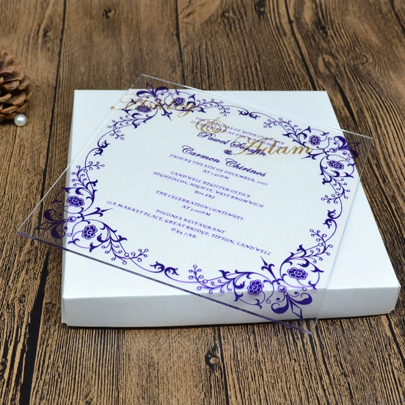 

Acrylic wedding invitation card UV printing or engraving luxury customized wedding card