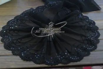 

2yds/lot Embroidered Tulle Lace trim mesh lace trim Black water-soluble edge + sequins ~Beautiful