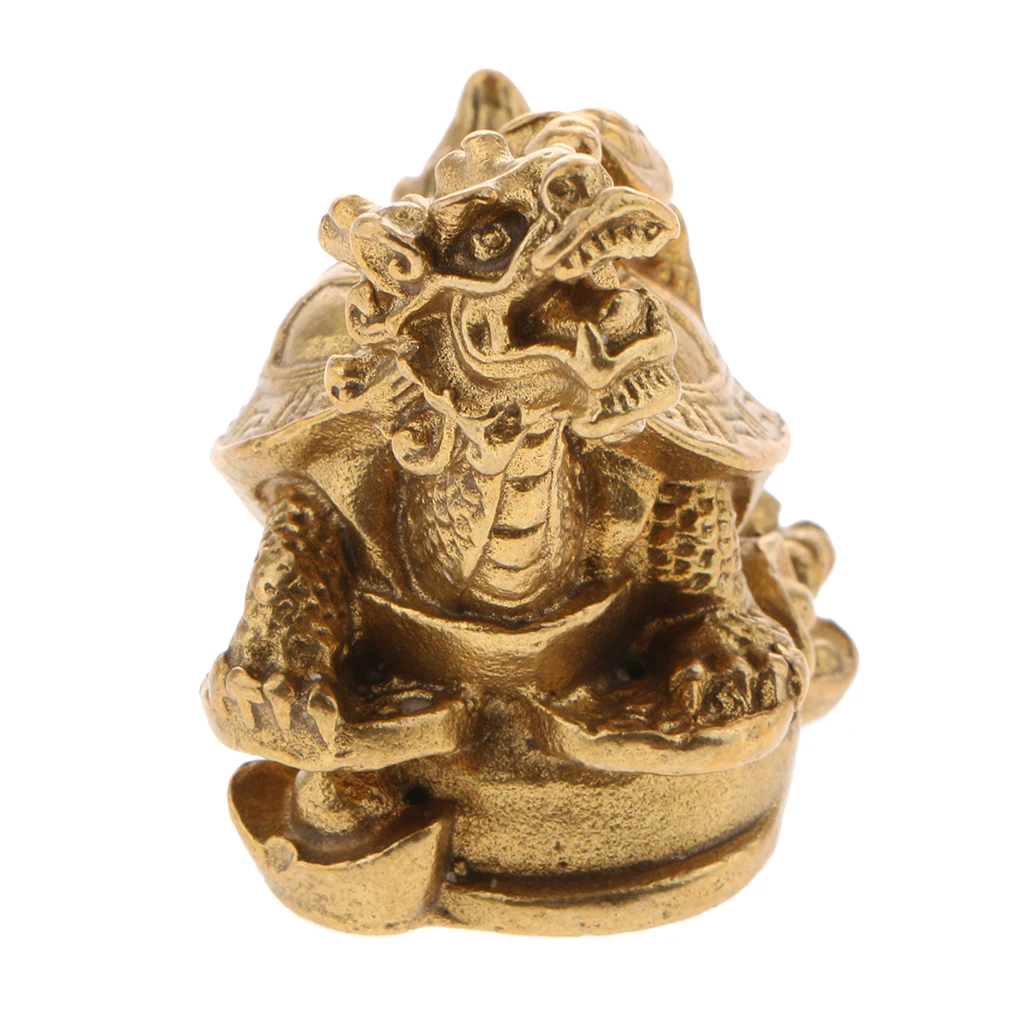 Vintage Copper Feng Shui Golden Dragon Turtle Statue Charm For Protection Fortune and Wealth Collectible Decorative Ornament