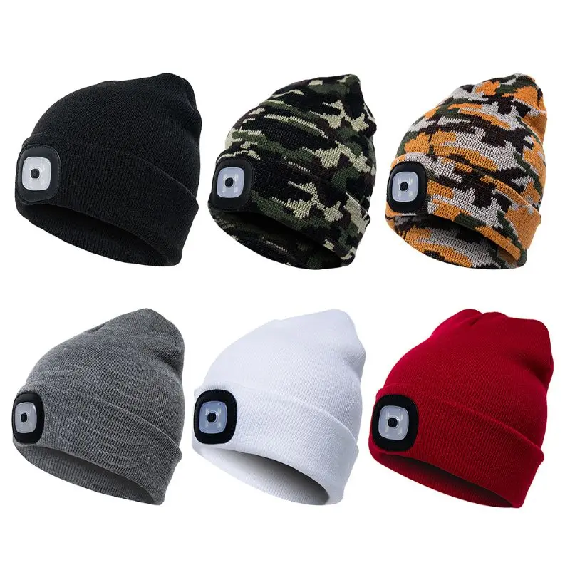

4LED USB Rechargeable LED Lighted Cap Winter Warm Beanies Hat Outdoor Headlight Caps