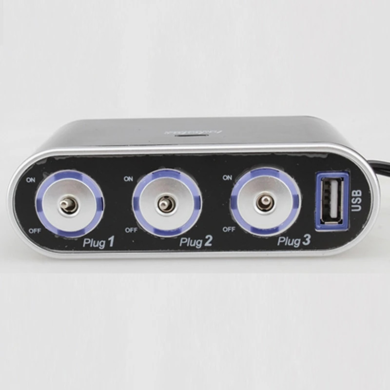 Универсальный автомобильный usb-порт 3-Way сигаретный светильник er зарядное устройство разветвитель автомобильное зарядное устройство адаптер питания розетка DC 12 В+ светодиодный светильник переключатель