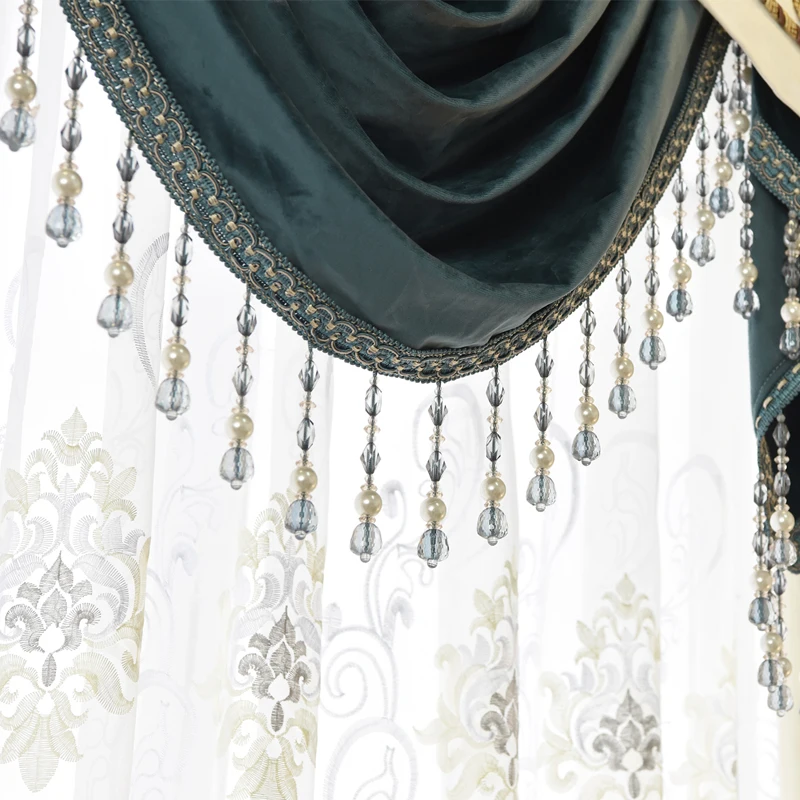 Пользовательские шторы высокого класса Европейский стиль утолщаются затенение синий белый цвет Италия бархатная ткань затемненные шторы балдахин Тюль E916