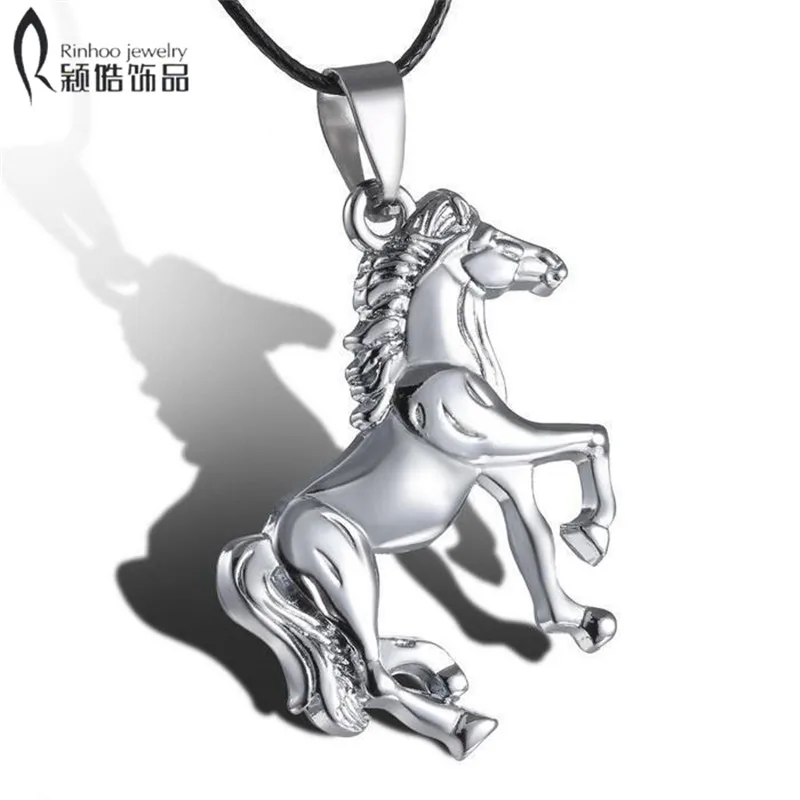 

men necklaces Dainty stainless steel horse pendant necklace high quality black cord with leather animal jewelry for women