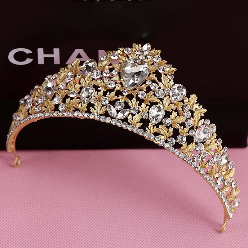 Gold Color Hair Accessories Rhinestone Crystal Wedding Bridal Birthday Party Prom Pageant Tiaras