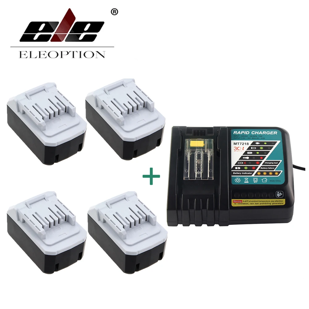 

ELEOPTION 4PCS 18V 4000mAh Battery For Makita BL1813G DF457D HP457D JV183D TD127D UR180D UH522D CL183D Power Tool + One Charger