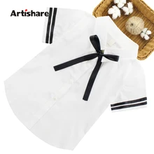 Белая блузка для девочек блузка с короткими Рукавами Летняя школьная рубашка для девочек и мальчиков детская одежда для подростков 6, 8, 10, 12, 14 лет