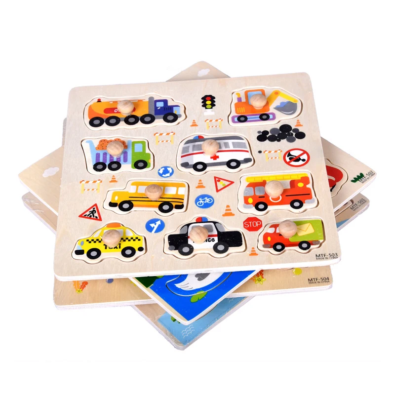 Детские игрушки Монтессори деревянная головоломка ручной захват доска набор обучающая деревянная игрушка мультфильм автомобиль животных паззлы подарок ребенку
