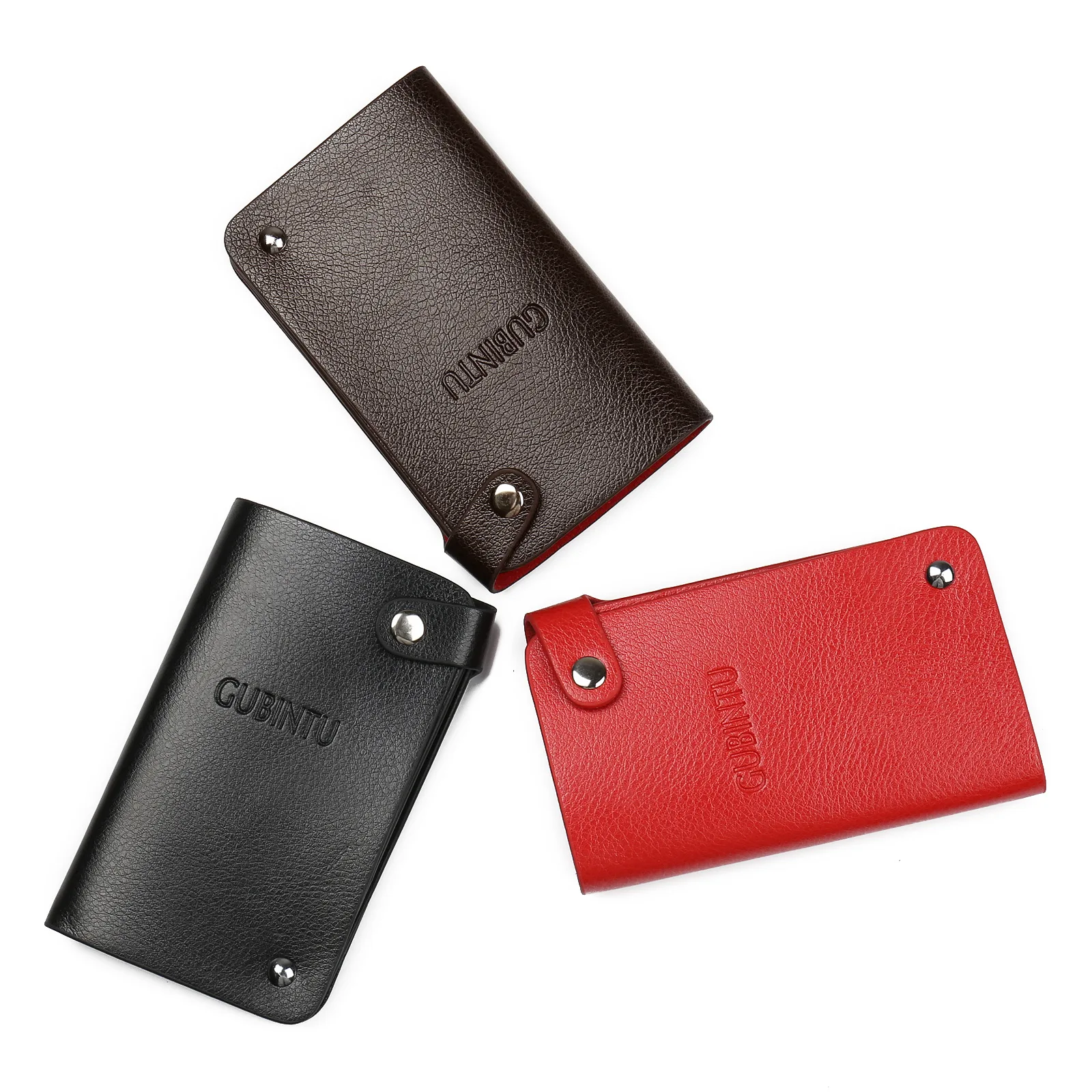 Leather Men/'s Business Card Wallets Unisex ID Credit Card Rotatable Holder