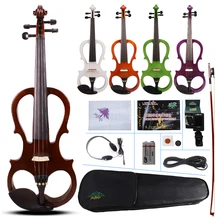 4 струны 4/4 Электрическая Скрипка Мощный звук твердой древесины черное дерево часть 5# черный и белый цвет синий