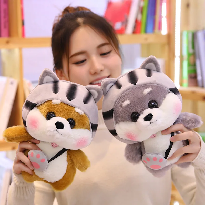 

Japan Totoro Cute Shiba Inu Dog Stuffed Animal Panda Monster Cosplay hooded Dressing Children Plush Dog with Fruit Crossbody Bag