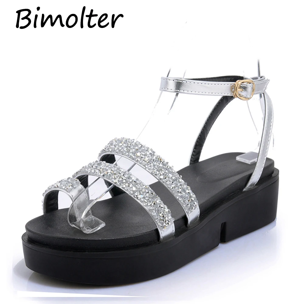 

Bimolter Summer Fashion Women Flip Flops Gladiator Sandals Platform Wedges Rome Style Bling Shiny Sandals Buckle Strap PSEA016