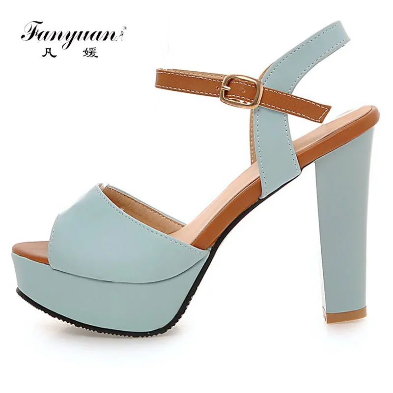 

Hot Sale Women Super High Heel Sandal 2018 New Summer Platform Sandals Mixed-color Party Heel Pumps Sexy Ankle Strap Sandals