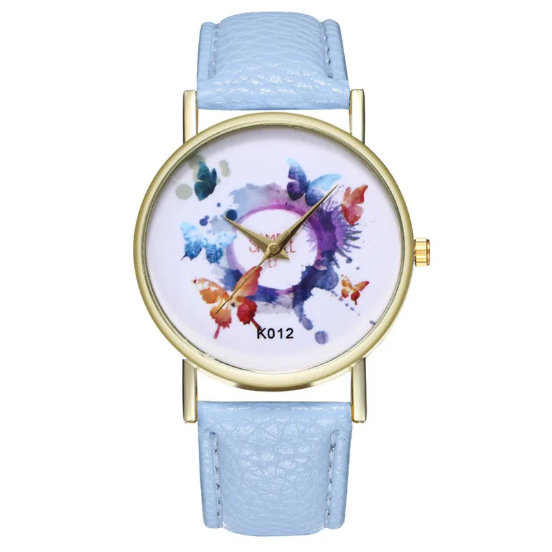 New Fashion Quartz Watch Women casual watches Butterfly Leather Band Analog Quartz Round Wrist Watch clock Montre femme 3M28#N (3)