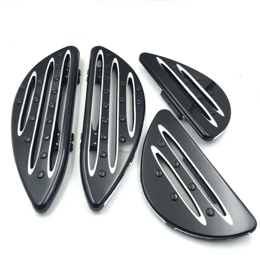 Motorcycle Front Rear Black CNC Deep Cut Driver Passenger Stretched