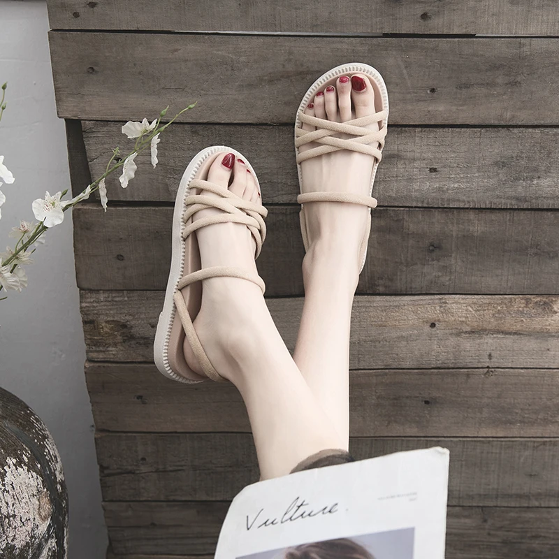 

Two wearing sandals female summer 2019 new fashion Korean flat shoes skirt tide wild fairy gentle wind evening shoes