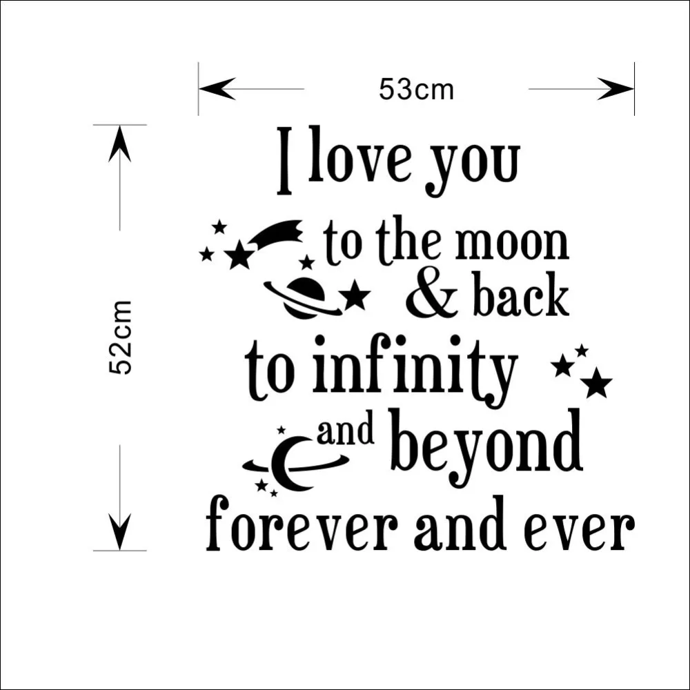 line Shop "I Love You To The Moon Forever and Ever"Romantic Love Quotes and Sayings Wall Decals Bedroom Removable Wall Stickers Murals