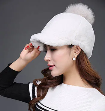 HSPL бейсболка женская шапка натуральный мех кролика рекс зимние шапки для женщин модная шапка s теплые бини женский головной убор Bone - Цвет: Бежевый