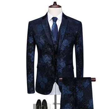 

Luxury jacquard gilding banquet high-end custom suit 3 piece set (coat + vest + pants) male wedding suits design 3 piece suit