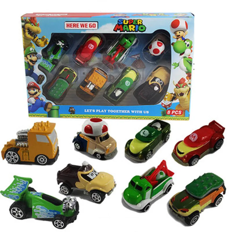 

8pcs/set Mini Mario Kart Cars Metal Super Mario Bros Anime Fgirue Diecast Cars Toys for Baby Birthday gift