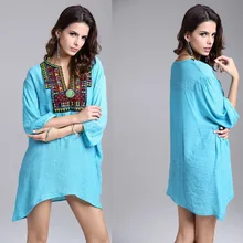 2015 Embroidery Vestidos De Festa Fashion Beach Mini Summer Style Dress Casual Party Tropical Women Dress Femininas
