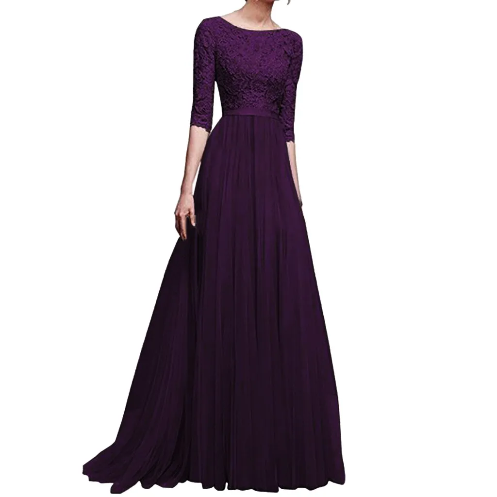 

Women Formal Wedding Bridesmaid Long Dress Solid Half Sleeve Female Party Dress Ladies Elegant Maxi Lace Dress vestidos 2019