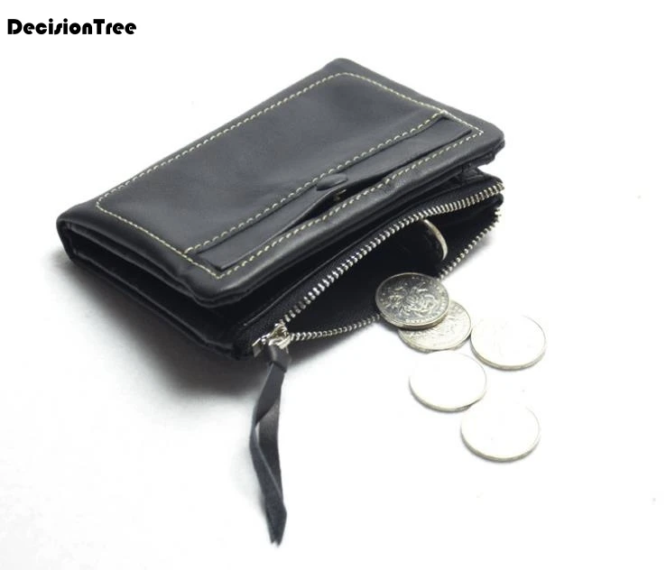Genuine Leather Men Women Wallet Short Zipper Black Wallet Fashion Coin Purse Brand Design Card Holder Multifunction Wallet