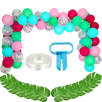 

92 Pieces DIY Balloons Garland With Blue Green Hotpink Confetti Balloons, Hawaii Flamingo Tropical Themed Party Supplies