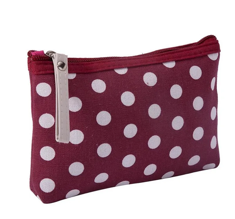 Canvas Cosmetic Bag for Women Dot Zipper Change Storage Organizer Female Card Package Key Bag Mobile Phone Bag Simple Makeup Bag