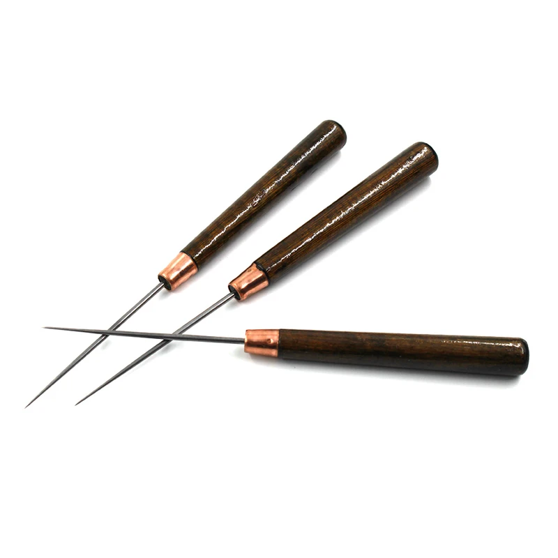 1pcs Slender Bark Color Handle Awl Leather Straight Awls Hole Puncher Drills Sewing Lines Pick Awls Leather Punching Tools
