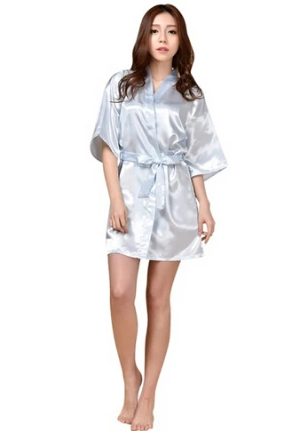 Femmes soie Satin courte Robe de nuit solide Kimono Robe mode Robe de bain Sexy Peignoir Peignoir Femme mariage mariée Robe de demoiselle d'honneur