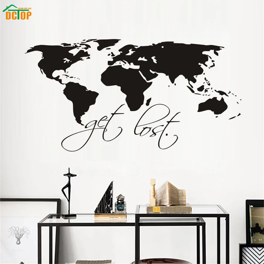 DCTOP Get Lost Black World Map Art настенные наклейки для гостиной Съемные Виниловые водостойкие настенные наклейки для домашнего декора Бесплатная