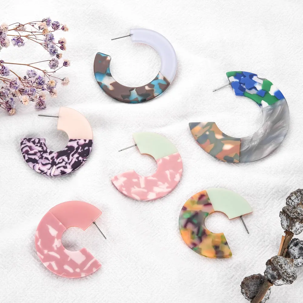 

Fashion Acrylic Tortoiseshell Earrings Multi Color Acetic Arc C Shaped Earrings Geometric Circle Earrings Earrings Minimalist