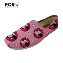 FORUDESIGNS/модная повседневная обувь на плоской подошве для девочек; женские пикантные тканевые туфли без застежки с 3D рисунком губ; удобные лоферы для отдыха