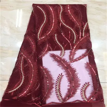 

Sequins African Lace Fabric Embroidered Nigerian Laces Fabric Bridal High Quality Red French Tulle Lace Fabric For Wedding Party