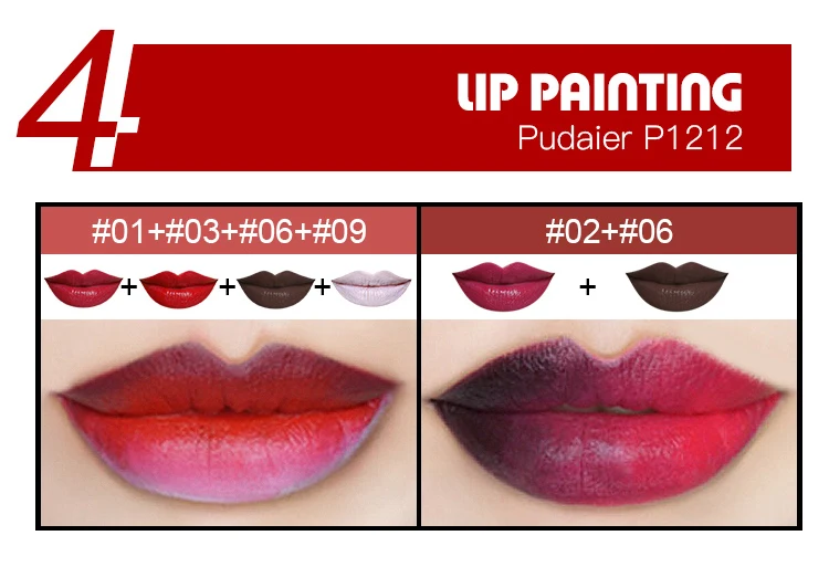 Paleta de Batom com Uma Maquiagem de Longa Pudaier Profissional Moda Cores Pintura Lábios Duração Vermelho Roxo Branco 2021 9 9 Cheap Brilho labial
