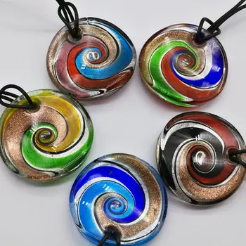 

Fashion 10PCS Mix 5 Colors Round Foil Murano Lampwork Glass Pendant Necklace