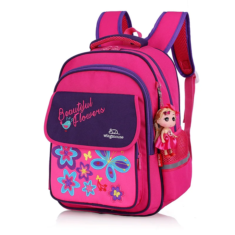 3D Embroidery Flower Girls Backpacks Kids Satchel Children School Bags