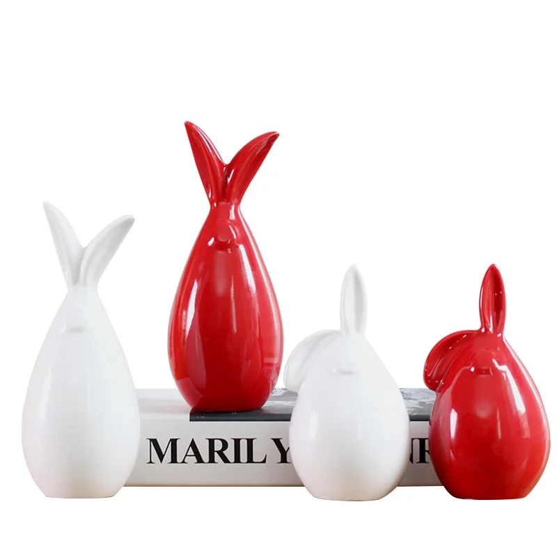 

Porcelain cute white red rabbits home decor crafts room decoration couple Bunny handicraft ornament ceramics animal figurines