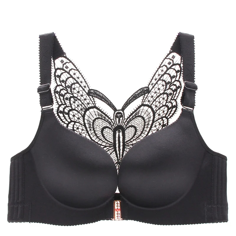 Women Front Closure Push Up Wire Free Smooth Strappy Back Butterfly Bra KNG88