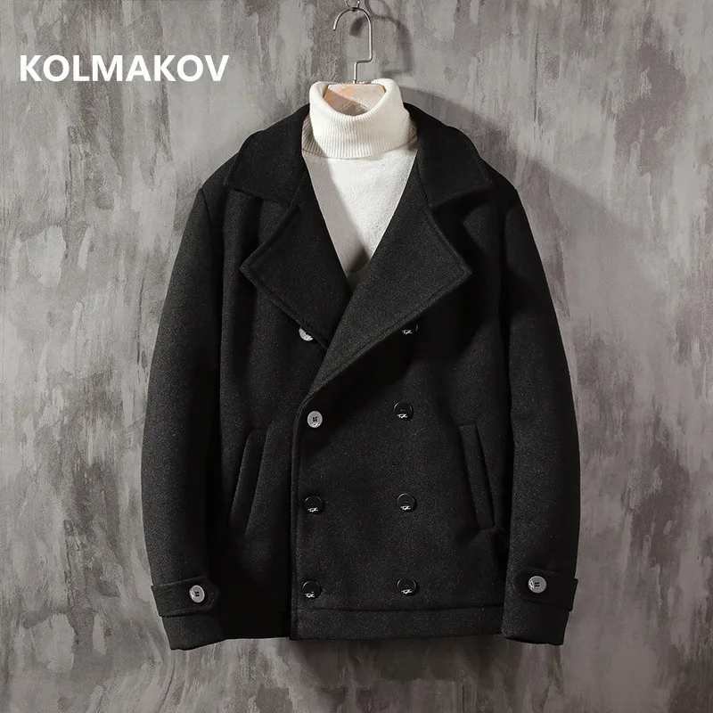 Зимние мужские шерстяные пальто двубортное повседневное пальто мужские высококачественные модные классические деловые тренчи мужские - Цвет: Черный