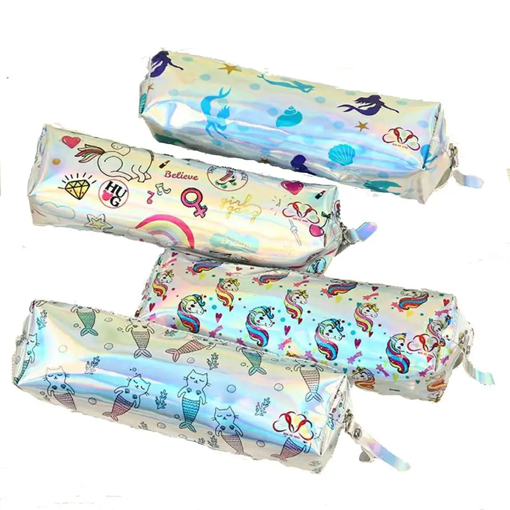 

Crtoon Unicorn Pencil Case Holographic Laser Pen Bag For Girl Boys Student Large Capacity PU Waterproof Pen Box School Supply