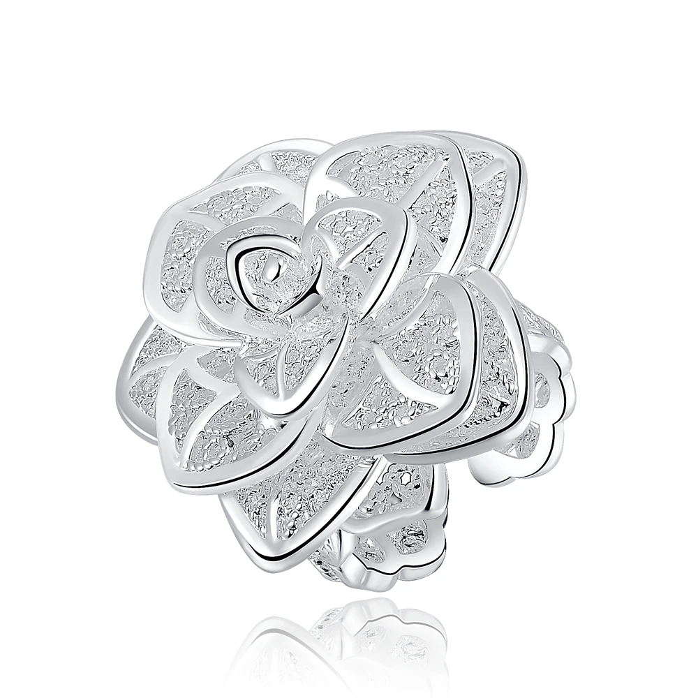 

R116 Christmas hot wholesale retro three layers flowersilver color ring high quality fashion classic Jewelry