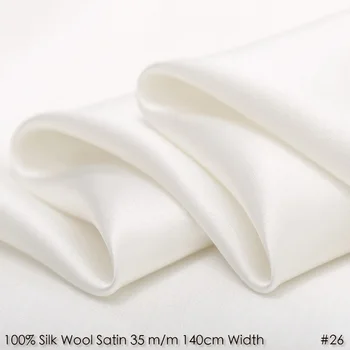 

[Clearance]SILK WOOL SATIN 140cm width 35m/m Wool and Silk Combined Suits Fabric Wholesales NO26 Natural White