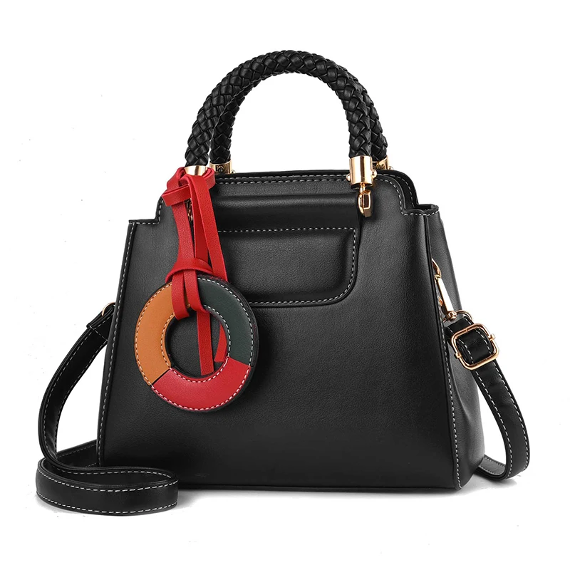 

Women's Large Capacity Handbag Woven Handle PU Leather Handbag Ladies Solid Color Adjustable Belt Shoulder Bags