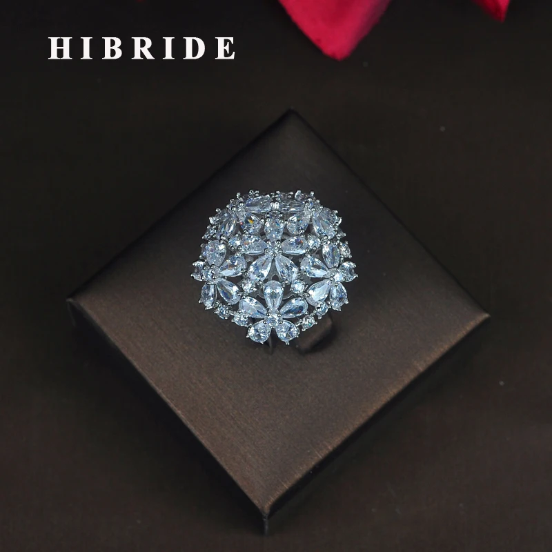

HIBRIDE Fashion Charm Flower Shape Top Quality Cubic Zirconia Rings For Women Luxury Party Wedding Show Gifts Wholsale R-210